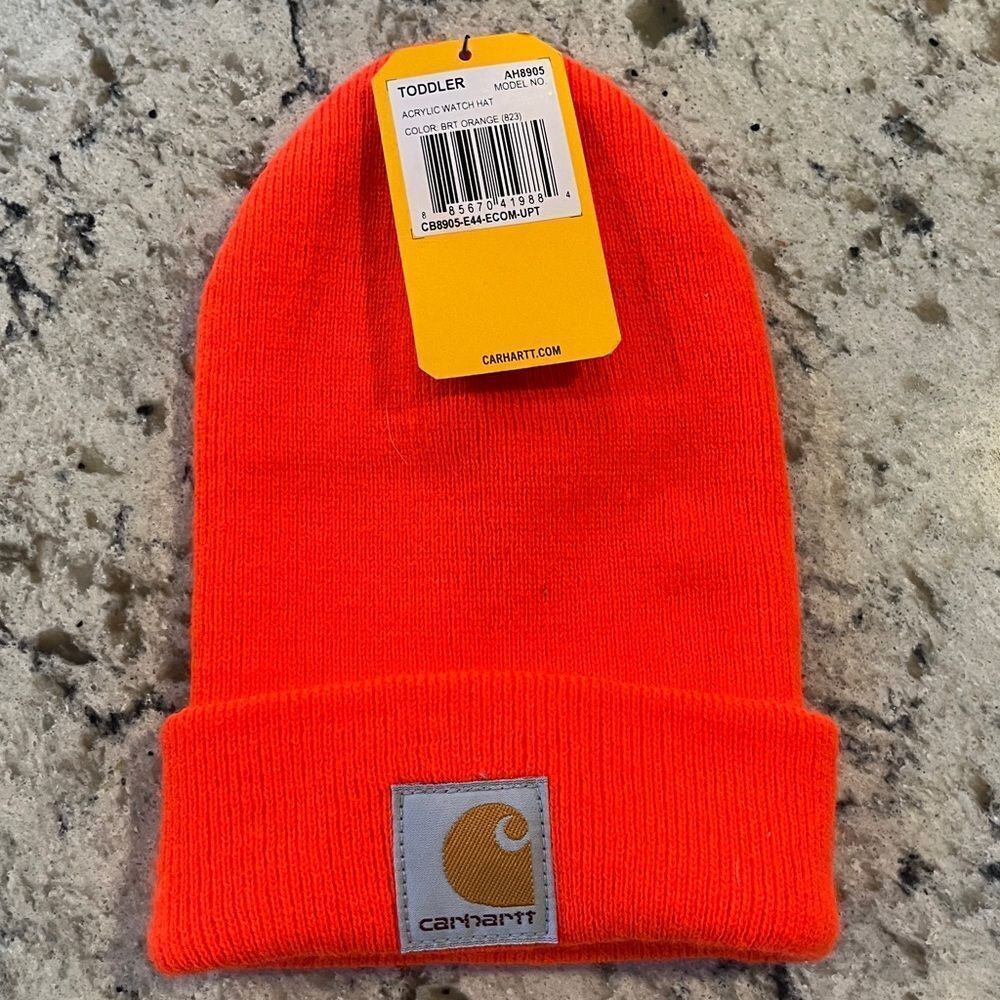 Carhartt Bright Neon Orange knit Beanie -Toddler Model AH8905